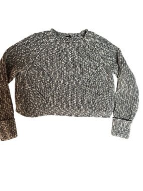 Free People Crop Marled Black and White Crewneck Sweater